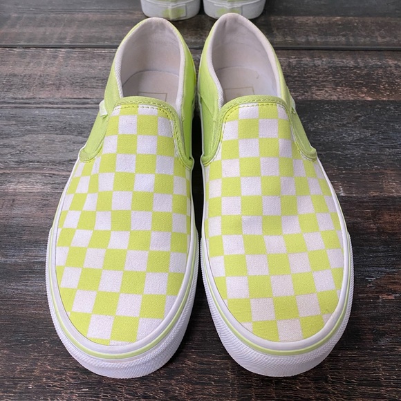 Lime Green Checkered Slipon Vans 